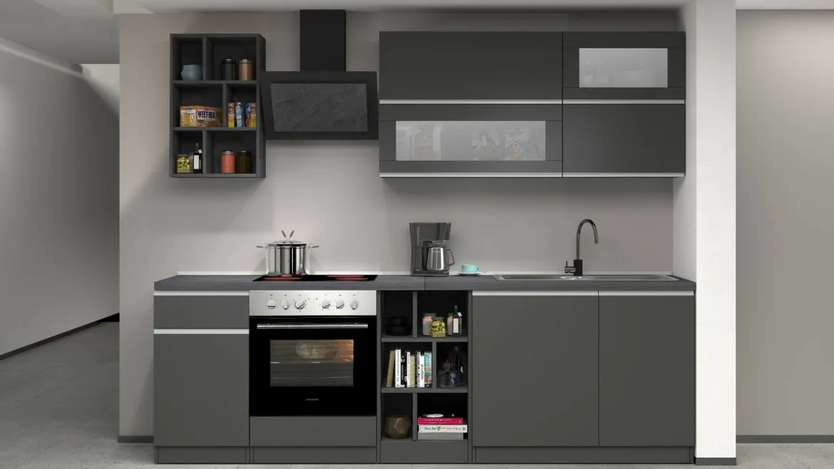 Cucina Grigio Ardesia Grigio Ardesia un Cassetto 13 Ripiani, Modulabile Made in Italy - Fonti
