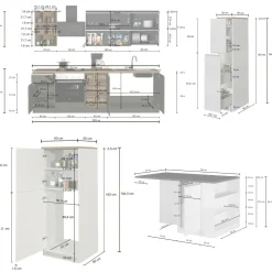 Cucina Grigio Ardesia Marrone Rovere 3 Cassetti 31 Ripiani, Modulabile Made in Italy - Appiah