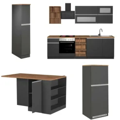 Cucina Grigio Ardesia Marrone Rovere 3 Cassetti 31 Ripiani, Modulabile Made in Italy - Appiah