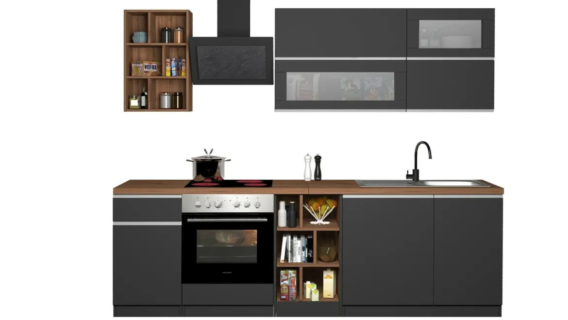 Cucina Grigio Ardesia Marrone Rovere un Cassetto 13 Ripiani, 5 Ante Made in Italy - Fonti