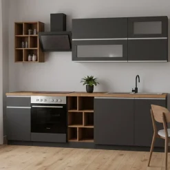 Cucina Grigio Ardesia Marrone Rovere un Cassetto 13 Ripiani, 5 Ante Made in Italy - Fonti