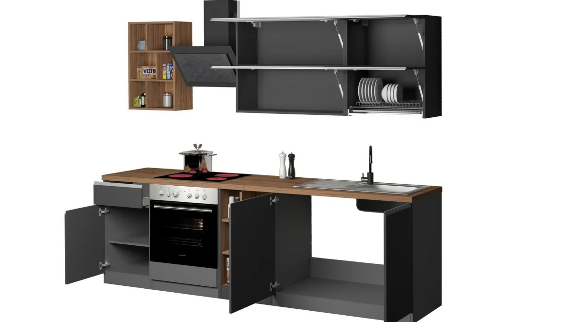 Cucina Grigio Ardesia Marrone Rovere un Cassetto 13 Ripiani, 5 Ante Made in Italy - Fonti