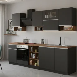 Cucina Grigio Ardesia Marrone Rovere un Cassetto 19 Ripiani, Modulabile Made in Italy - Attiko