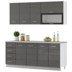 Cucina Grigio Scuro Grigio Chiaro 6 Ripiani 4 Cassetti, Modulabile - Riquew