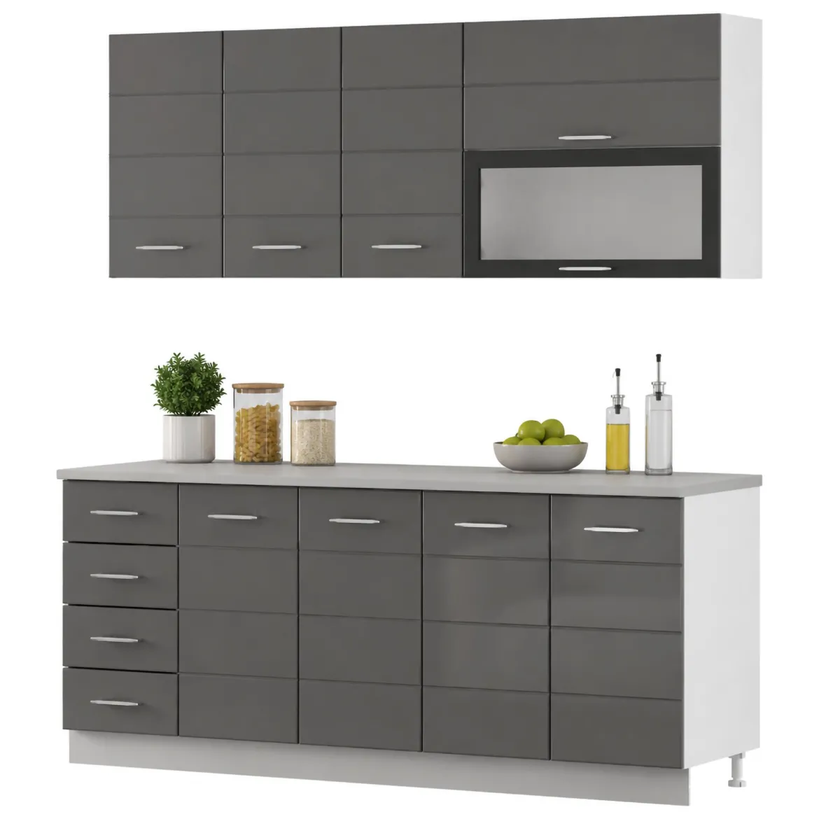 Cucina Grigio Scuro Grigio Chiaro 6 Ripiani 4 Cassetti, Modulabile - Riquew