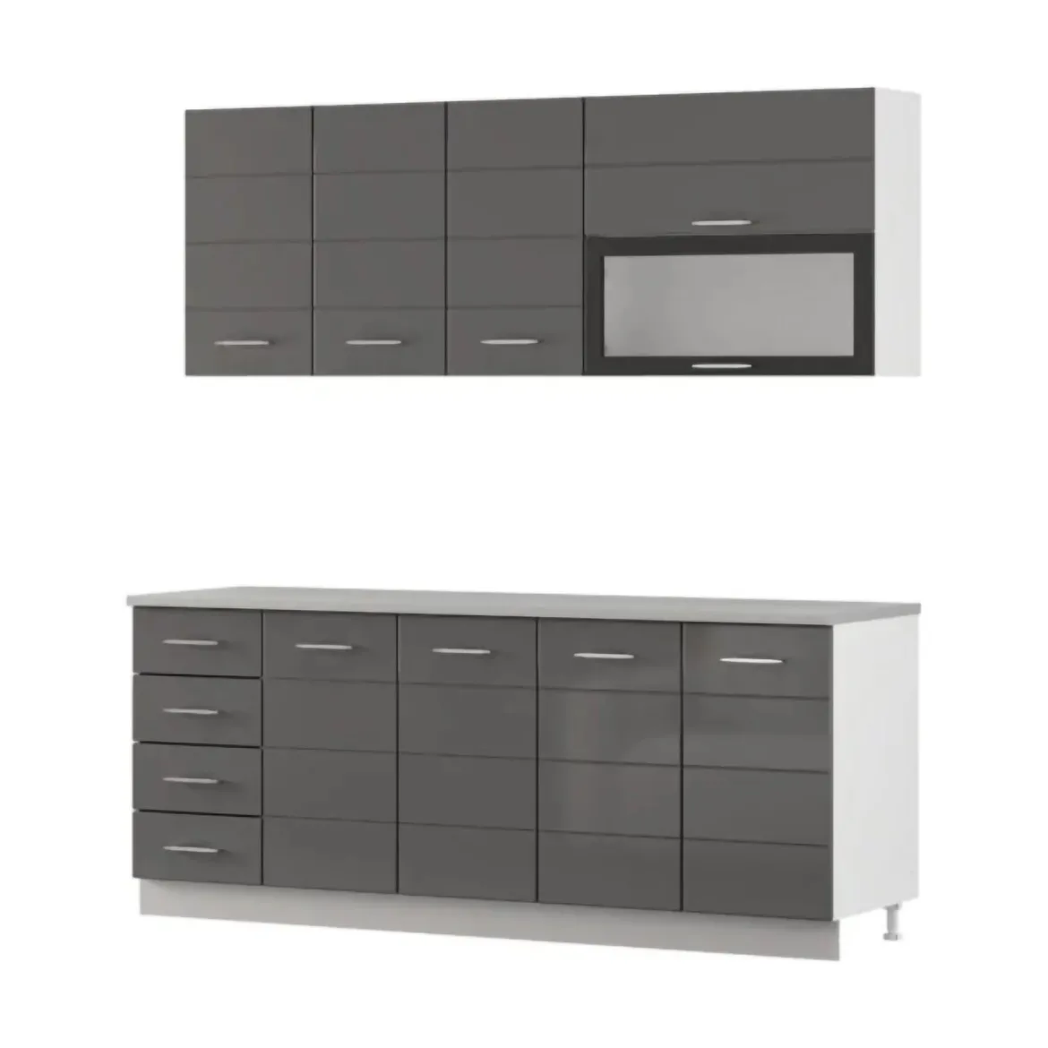 Cucina Grigio Scuro Grigio Chiaro 6 Ripiani 4 Cassetti, Modulabile - Riquew
