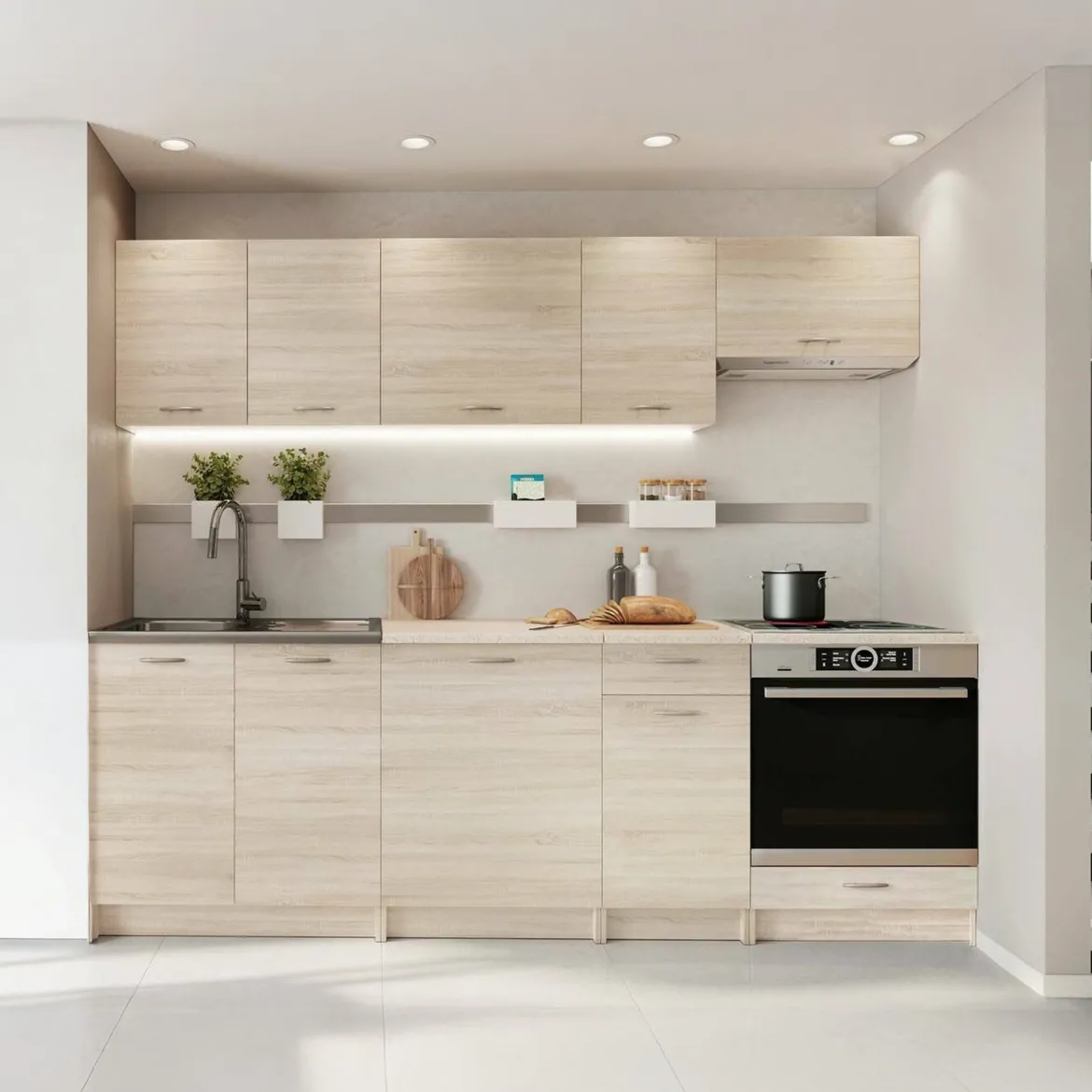 Cucina Marrone Rovere un Ripiano Modulabile, un Cassetto - Camerino