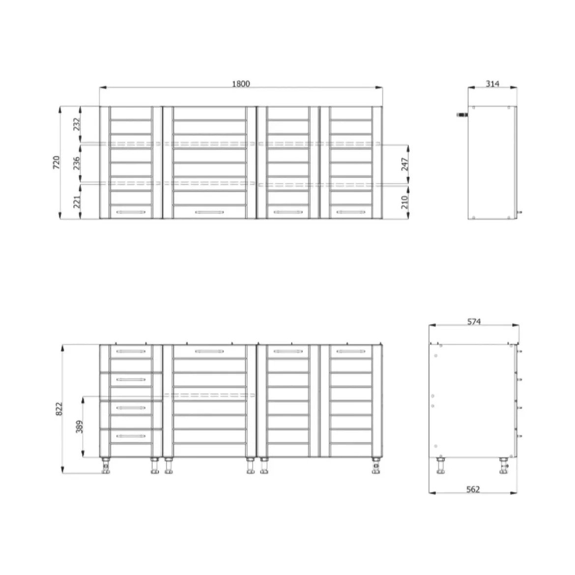 Cucina Marrone Sabbia Nero 4 Cassetti Modulabile, Apertura Battente, Scorrevole - Monsch