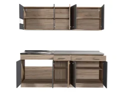 Cucina Nero Antracite Marrone Rovere 2 Cassetti 5 Ripiani, 10 Ante - Bornago