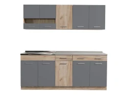 Cucina Nero Antracite Marrone Rovere 2 Cassetti 5 Ripiani, 10 Ante - Bornago
