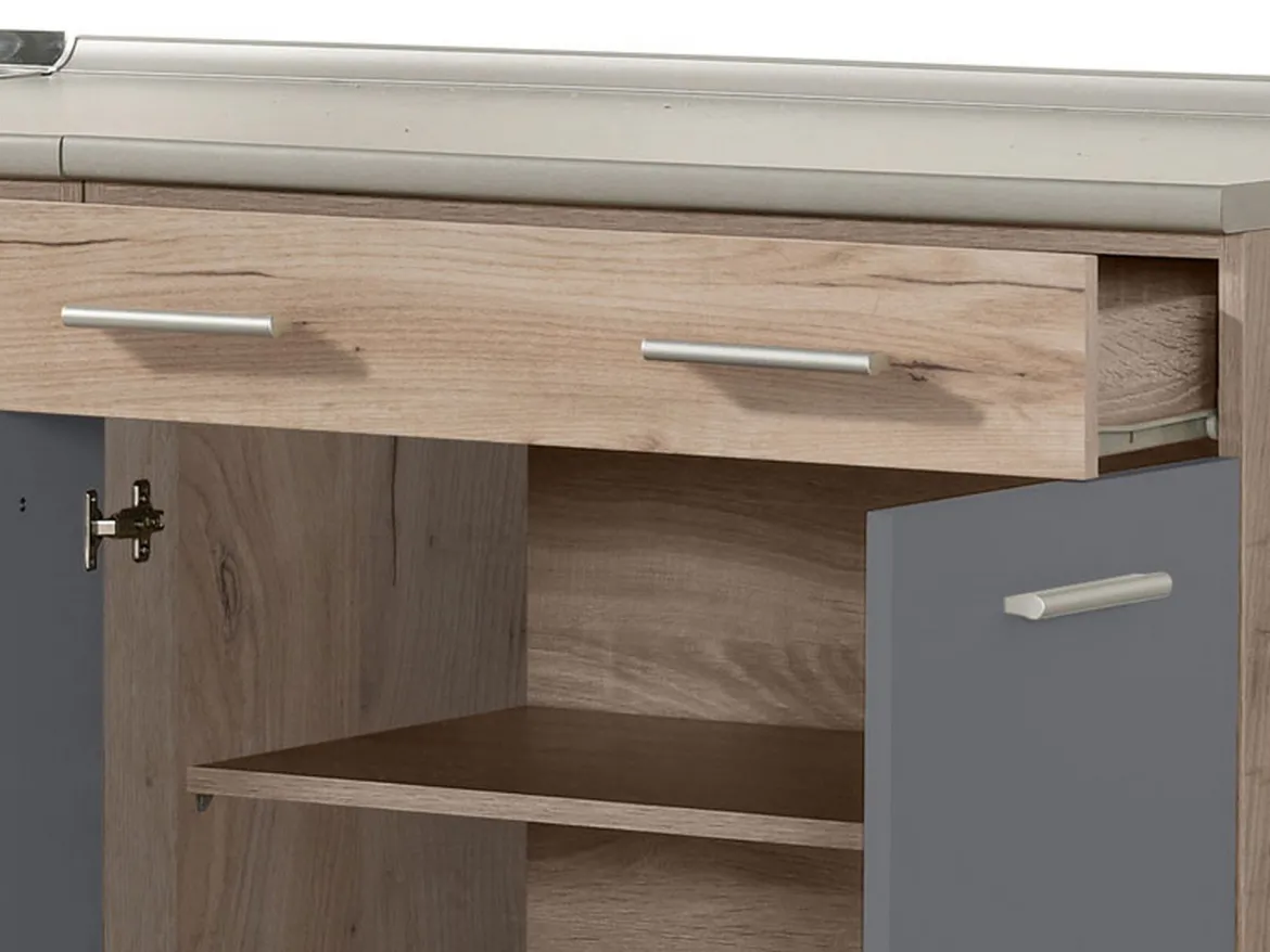 Cucina Nero Antracite Marrone Rovere 2 Cassetti 5 Ripiani, 10 Ante - Bornago