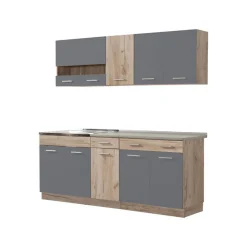 Cucina Nero Antracite Marrone Rovere 2 Cassetti 5 Ripiani, 10 Ante - Bornago