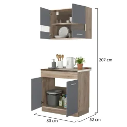 Cucina Nero Antracite Marrone Rovere un Cassetto 3 Ripiani, 6 Ante - Lanzo