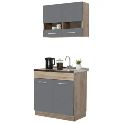 Cucina Nero Antracite Marrone Rovere un Cassetto 3 Ripiani, 6 Ante - Lanzo