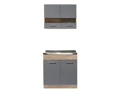 Cucina Nero Antracite Marrone Rovere un Cassetto 3 Ripiani, 6 Ante - Lanzo
