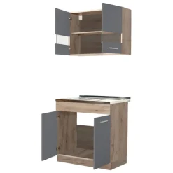 Cucina Nero Antracite Marrone Rovere un Cassetto 3 Ripiani, 6 Ante - Lanzo