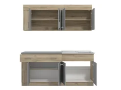 Cucina Nero Antracite Marrone Rovere un Cassetto 4 Ripiani, 8 Ante - Interamna