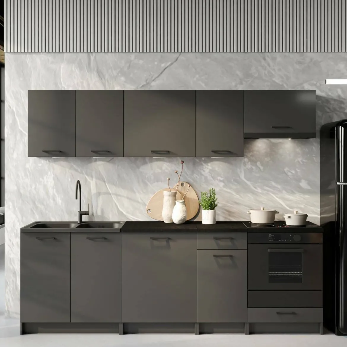 Cucina Nero Antracite Modulabile un Cassetto, un Ripiano - Miogli