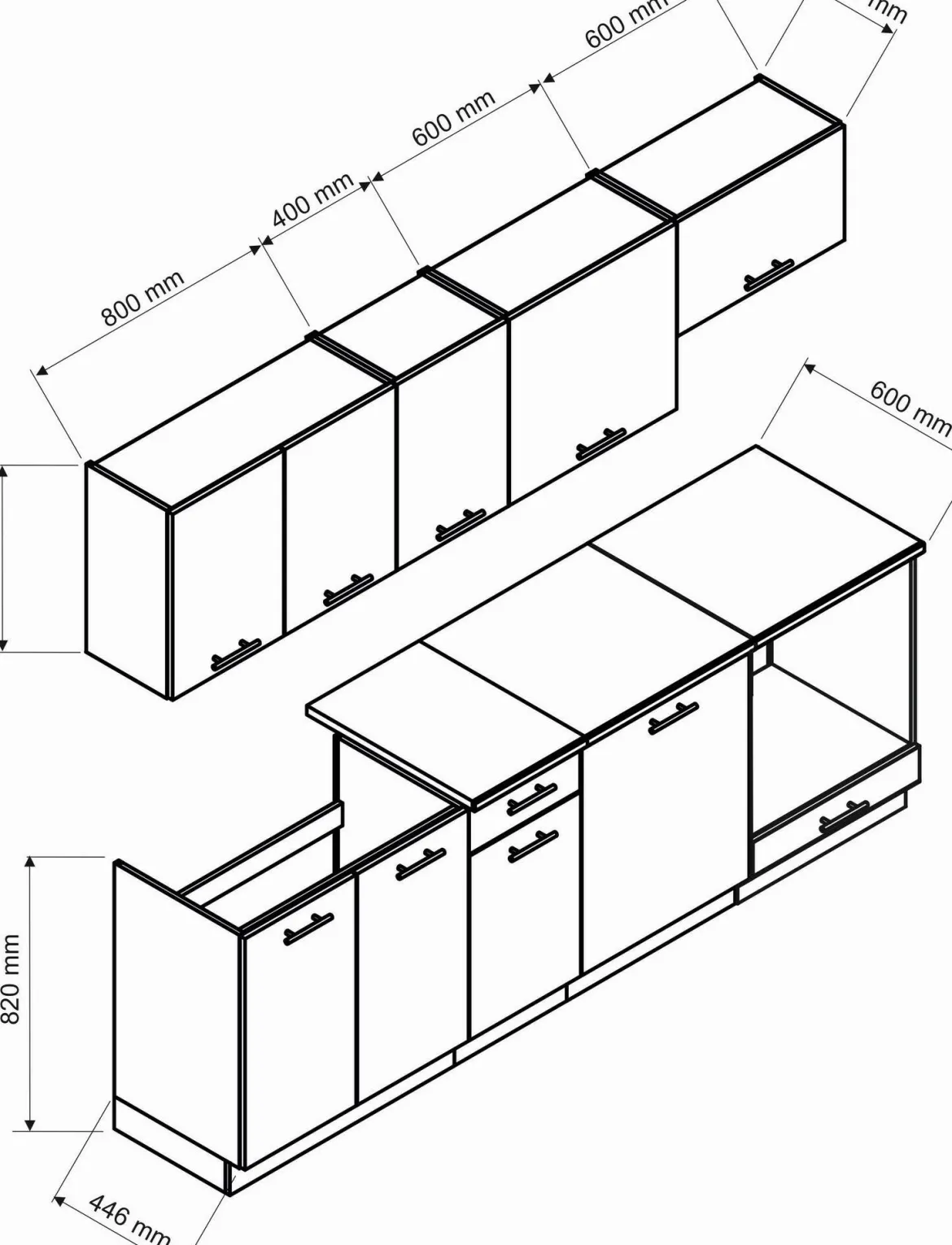 Cucina Nero Antracite Modulabile un Cassetto, un Ripiano - Miogli