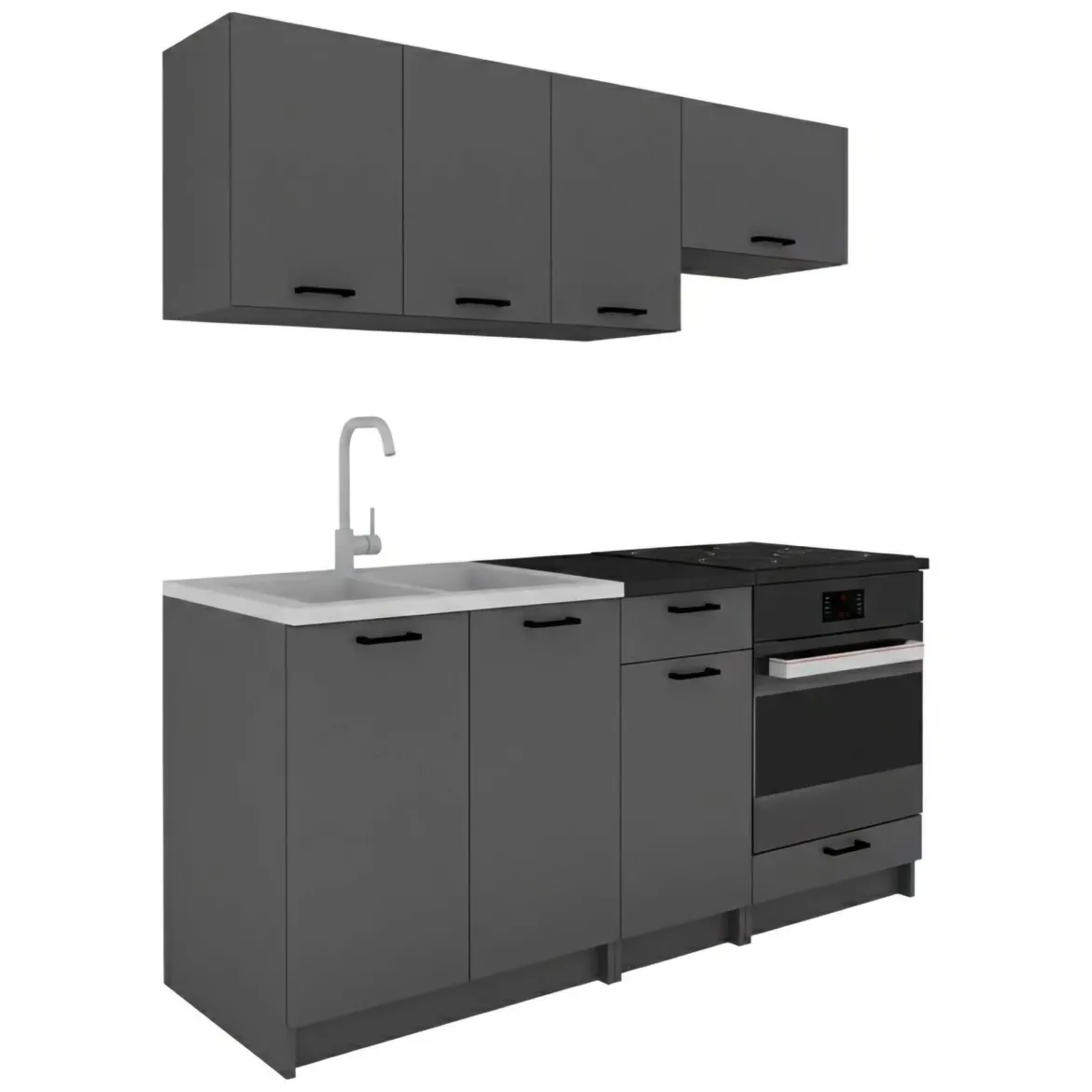 Cucina Nero Antracite un Ripiano Modulabile, un Cassetto - Covor