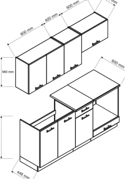 Cucina Nero Antracite un Ripiano Modulabile, un Cassetto - Covor