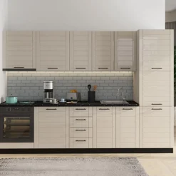 Dispensa da Cucina Bianco Crema Bianco 6 Ripiani Apertura Battente 60x58x214h cm, 3 Ante - Hallst