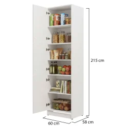 Dispensa da Cucina Bianco Nero 5 Ripiani 3 Ante 60x58x215h cm, Apertura Battente - Falmentaa