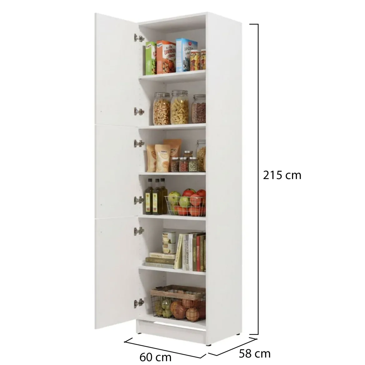 Dispensa da Cucina Bianco Nero 5 Ripiani 3 Ante 60x58x215h cm, Apertura Battente - Falmentaa