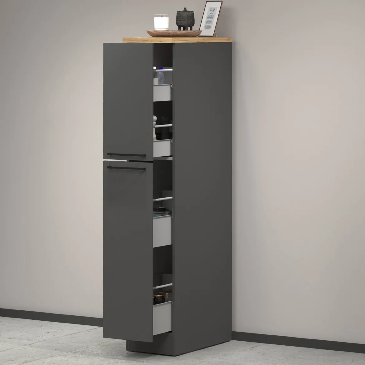 Dispensa multiuso 2 ante 30x165h cm antracite e rovere - Atrax