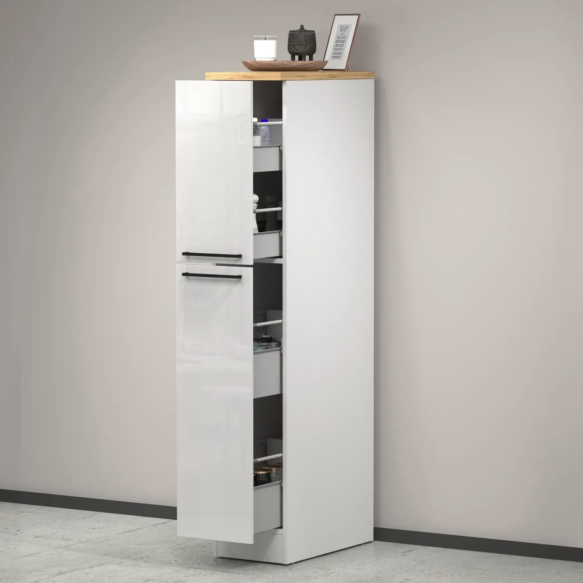Dispensa multiuso 2 ante 30x165h cm bianco lucido e rovere - Atrax