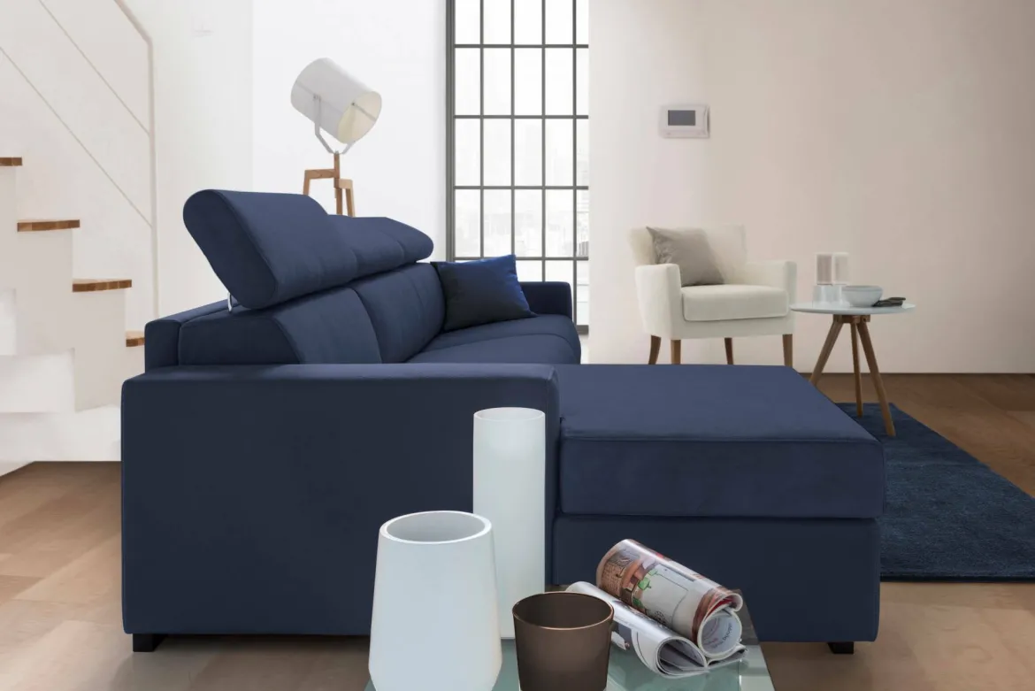 Divano ad angolo blu 260x95x85h cm - Aryaly