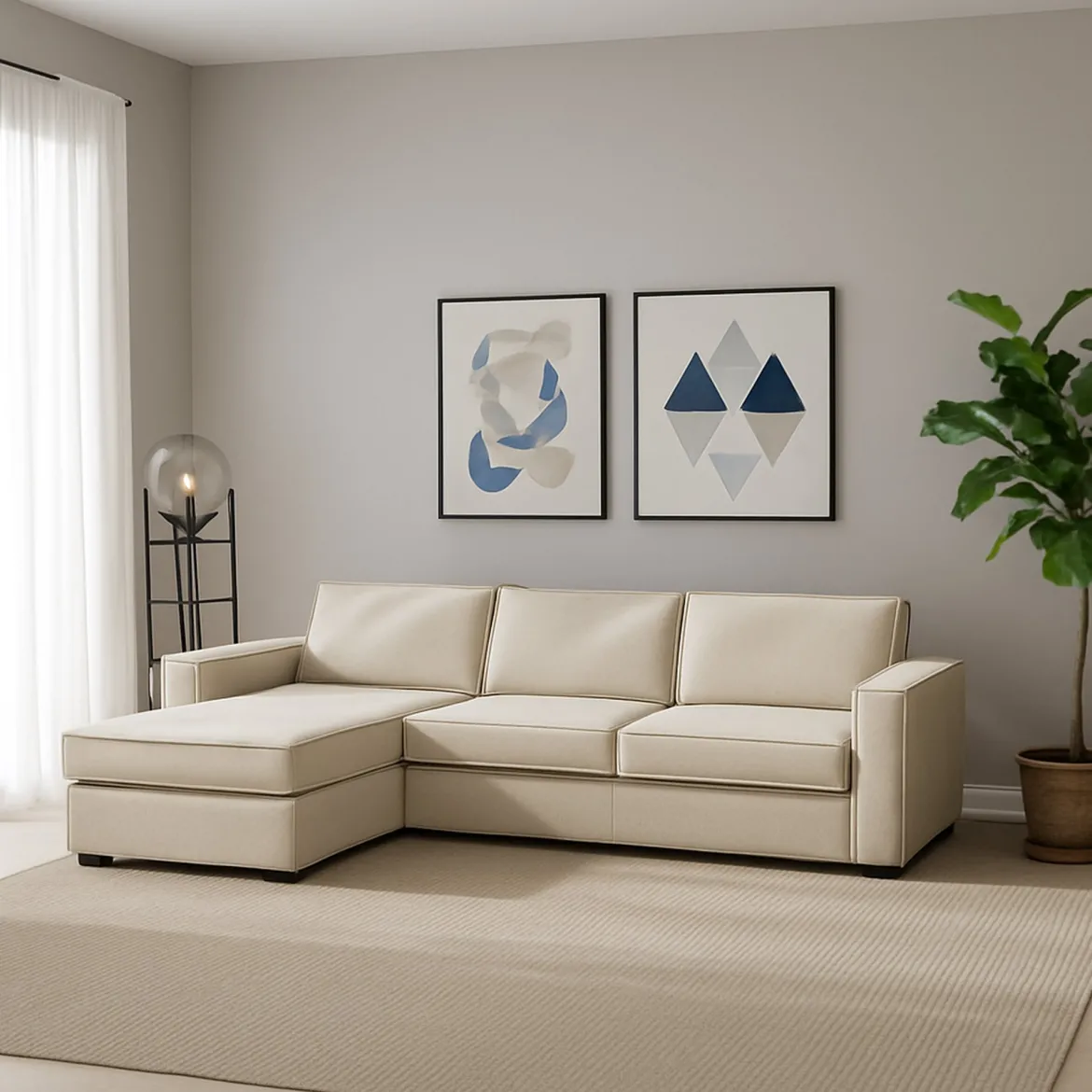 Divano con braccioli beige 300x170x70h cm - Ananas