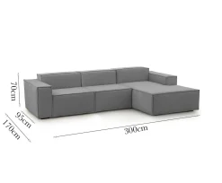 Divano con penisola grigio 300x170x70h cm - Ananas