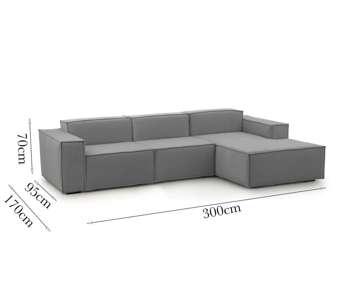 Divano con penisola grigio 300x170x70h cm - Ananas
