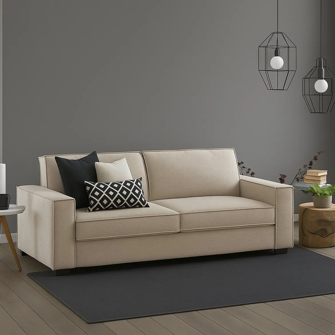 Divano con portacuscini beige 180x95x90h cm - Ayramah