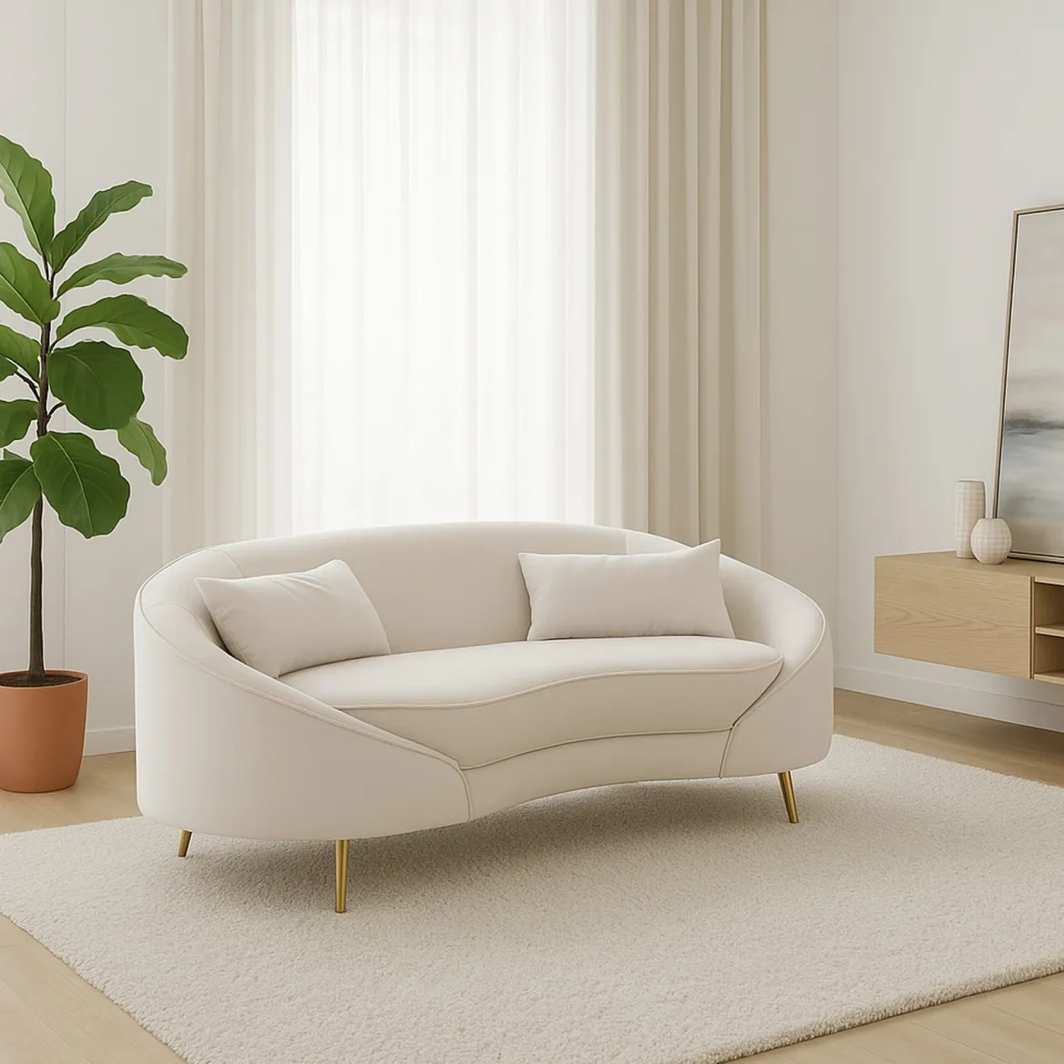 Divano design crema e oro 148x84x68h cm - Gupta