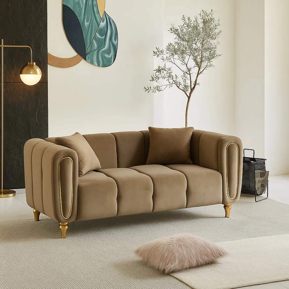 Divano elegante grigio e oro 81x155x71h cm - Gandolfo
