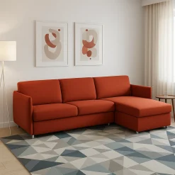 Divano Fisso con Penisola Arancione Sfoderabile Reversibile 260x160 cm, Idrorepellente Multiposizione Made in Italy - Posina