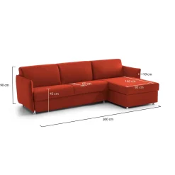 Divano Fisso con Penisola Arancione Sfoderabile Reversibile 260x160 cm, Idrorepellente Multiposizione Made in Italy - Posina