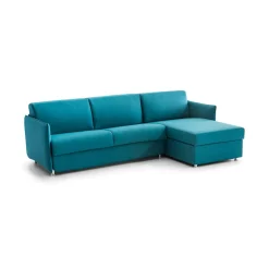 Divano Fisso con Penisola Azzurro Sfoderabile Reversibile 260x160 cm, Idrorepellente Multiposizione Made in Italy - Posina