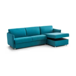 Divano Fisso con Penisola Azzurro Sfoderabile Reversibile 260x160 cm, Idrorepellente Multiposizione Made in Italy - Posina