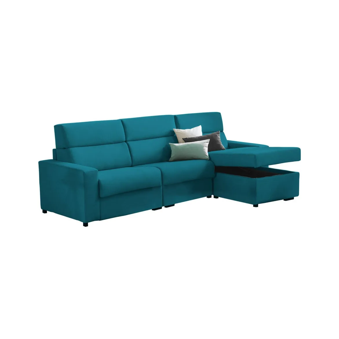 Divano Fisso con Penisola Azzurro Sfoderabile Reversibile 280x160 cm, Idrorepellente Multiposizione Made in Italy - Vigonovo