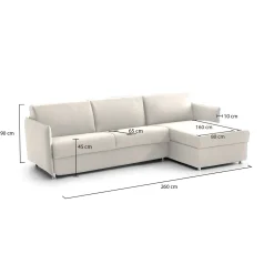 Divano Fisso con Penisola Beige Sfoderabile Reversibile 260x160 cm, Idrorepellente Multiposizione Made in Italy - Posina