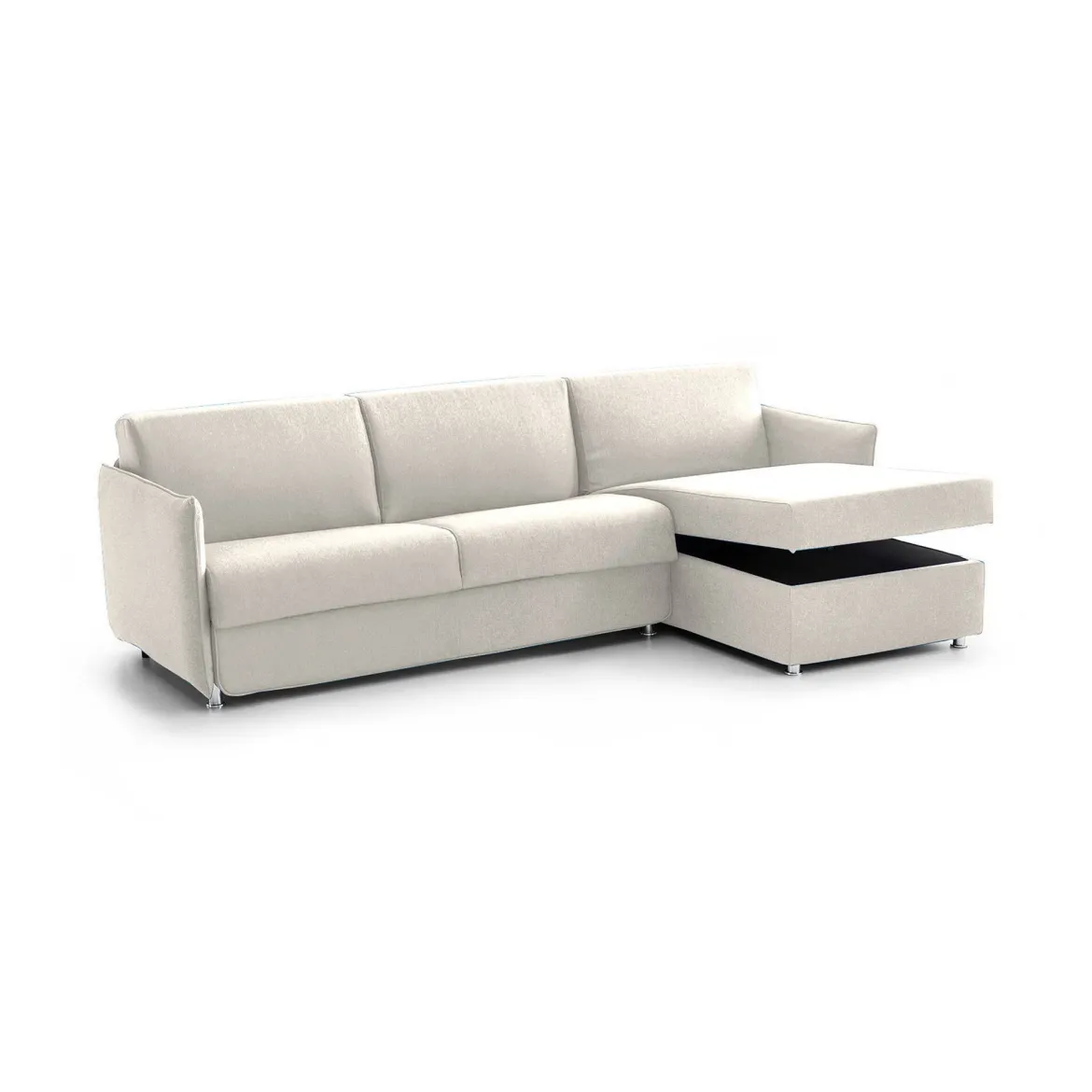 Divano Fisso con Penisola Beige Sfoderabile Reversibile 260x160 cm, Idrorepellente Multiposizione Made in Italy - Posina