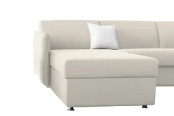 Divano Fisso con Penisola Beige Sfoderabile Reversibile 260x160 cm, Idrorepellente Multiposizione Made in Italy - Posina