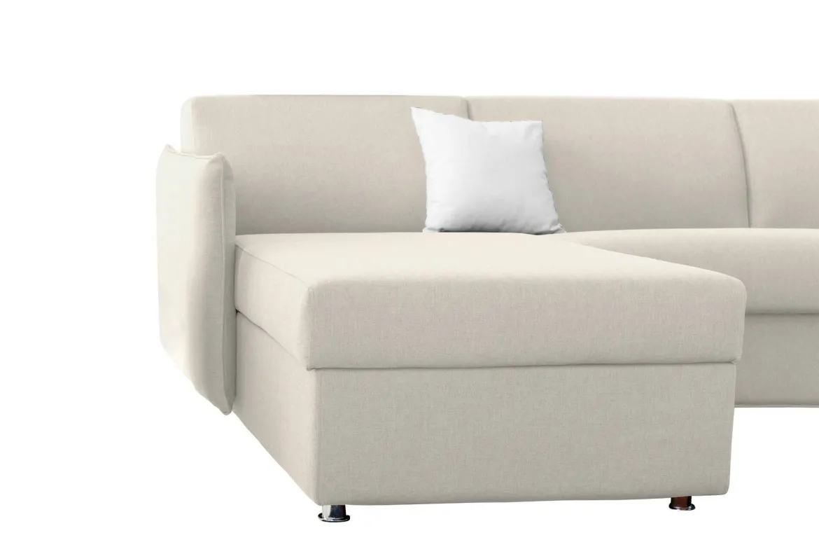 Divano Fisso con Penisola Beige Sfoderabile Reversibile 260x160 cm, Idrorepellente Multiposizione Made in Italy - Posina