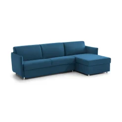 Divano Fisso con Penisola blu Sfoderabile Reversibile 260x160 cm, Idrorepellente Multiposizione Made in Italy - Posina