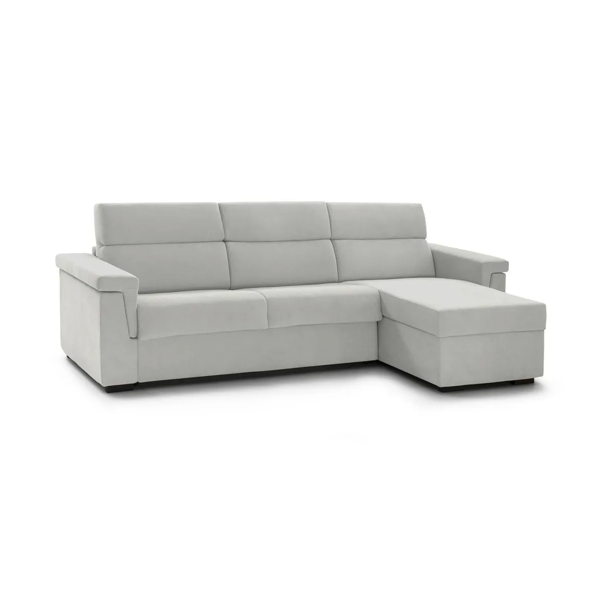 Divano Fisso con Penisola Grigio Chiaro Sfoderabile Idrorepellente 285x160 cm, Lavabile Made in Italy - Cintano