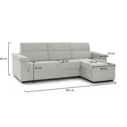 Divano Fisso con Penisola Grigio Chiaro Sfoderabile Idrorepellente 285x160 cm, Lavabile Made in Italy - Cintano