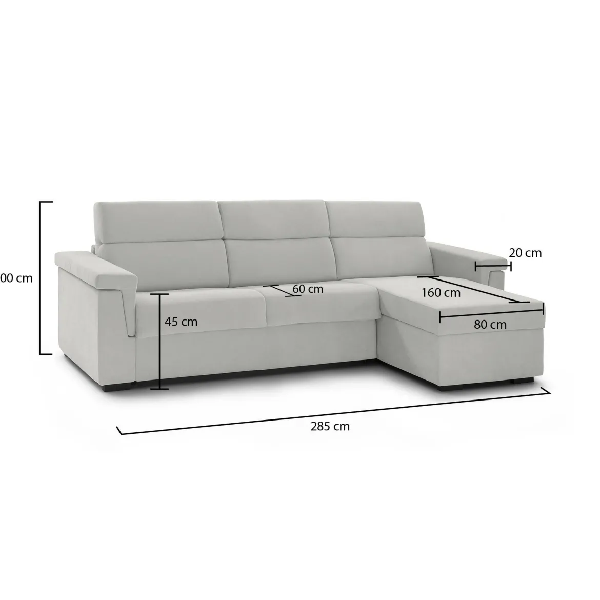 Divano Fisso con Penisola Grigio Chiaro Sfoderabile Idrorepellente 285x160 cm, Lavabile Made in Italy - Cintano